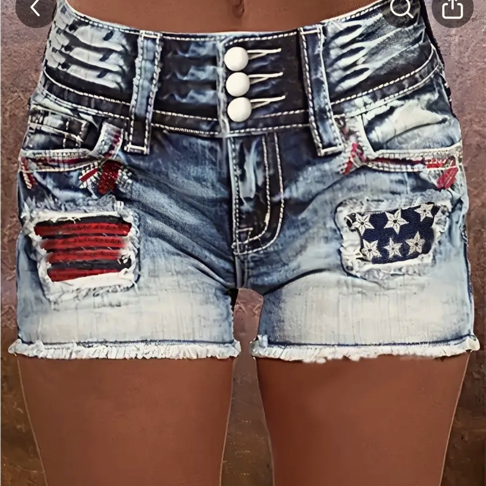 American 🇺🇸 Patchwork distressed Denim Shorts